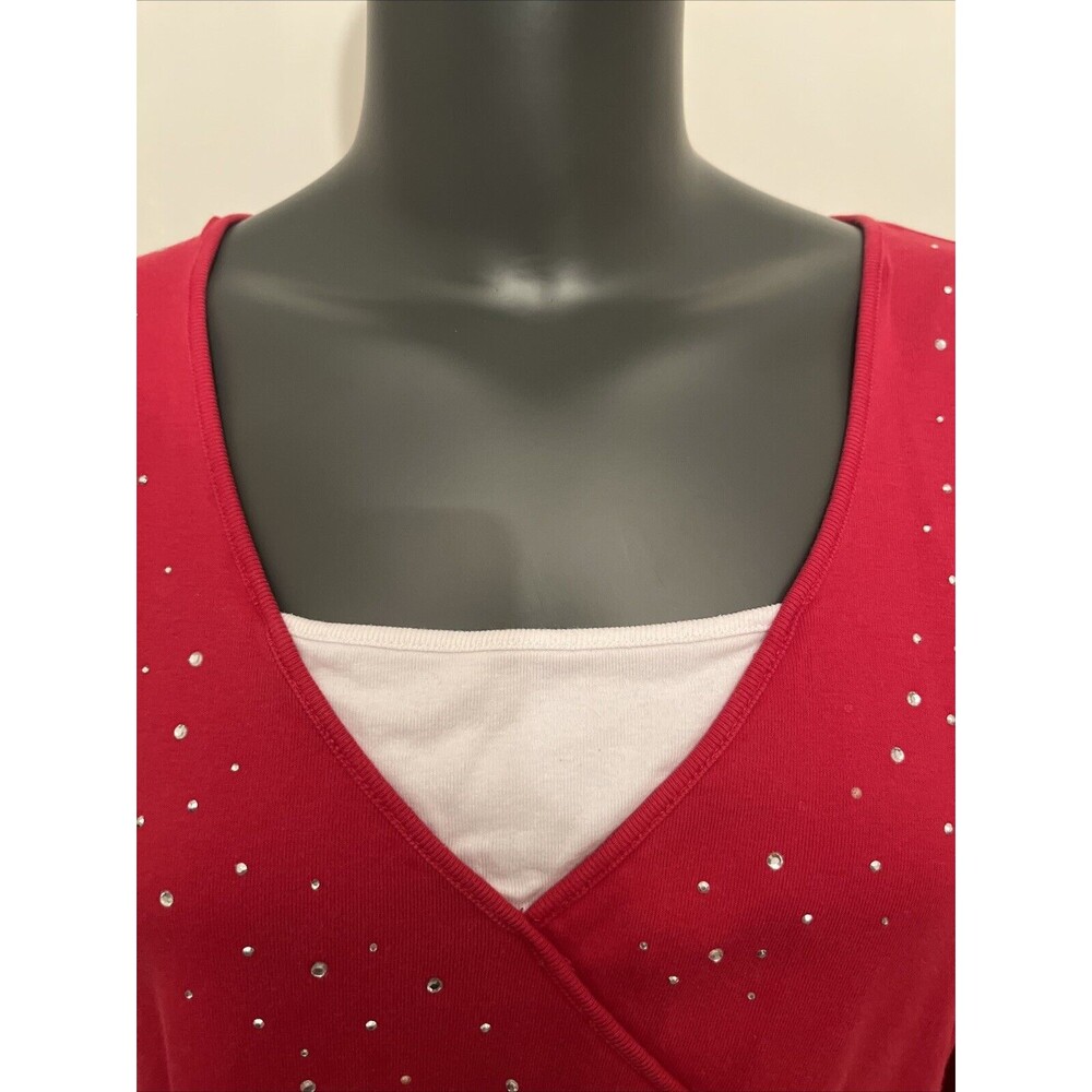 Fashion Bug 22/24W Red and‎ White w/Sparkle Long Sleeve Cotton Knit Top